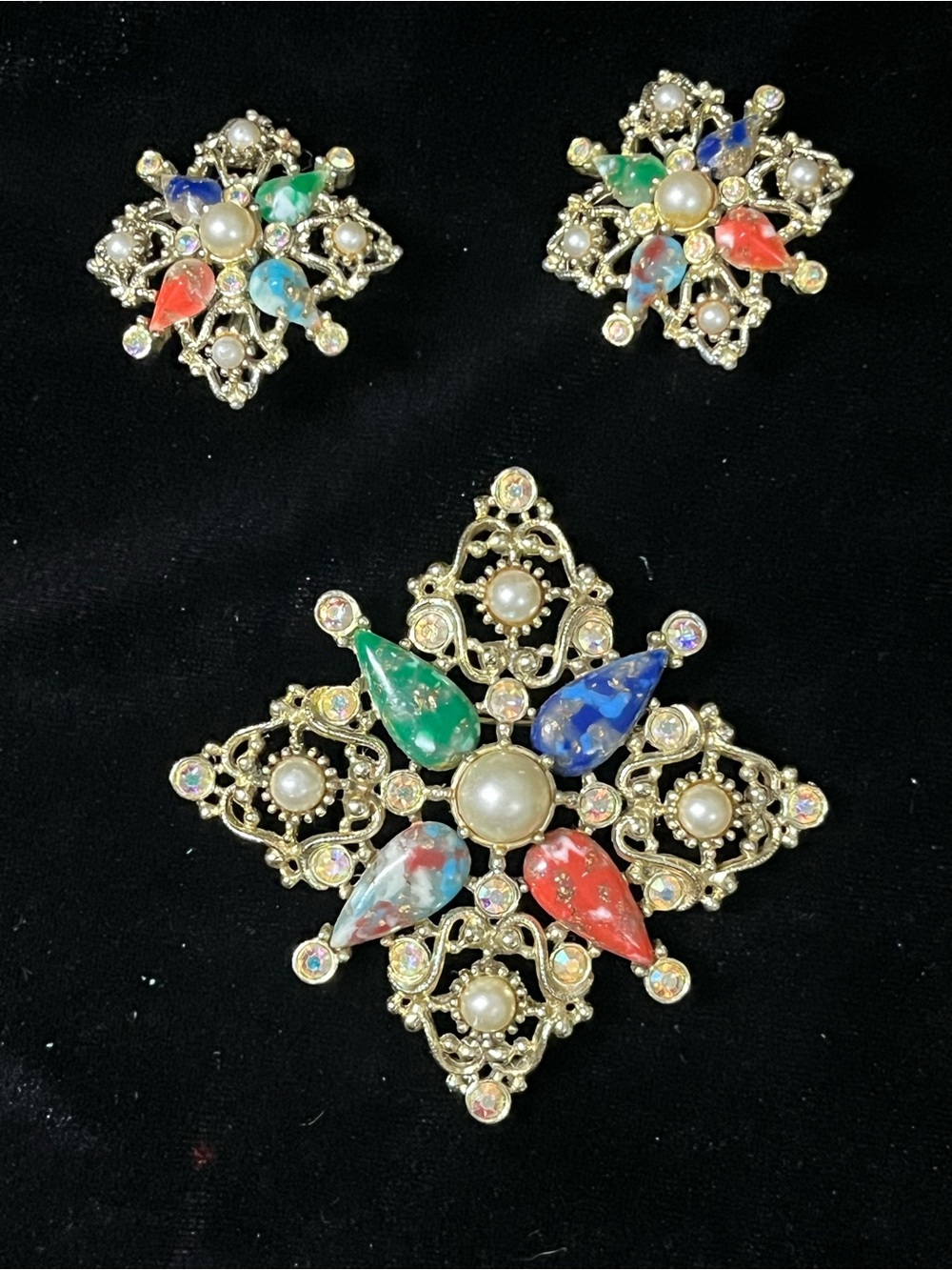 Vintage Sarah Coventry Galaxy Brooch & Clip Earrings Set 1789